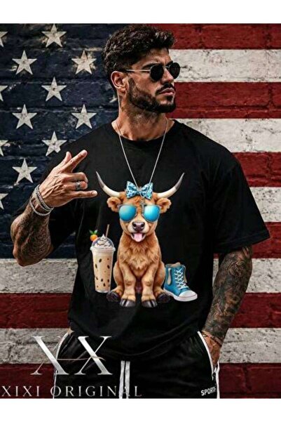NOURAM تي شيرت رجالي بطبعة 'Cool Y Cow With Drink Shoe'، ملابس رجالية للعطلات...
