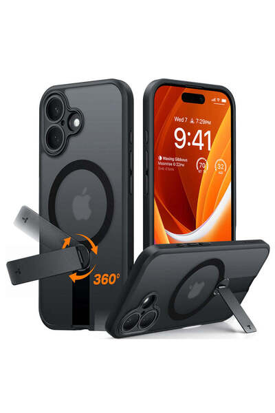 TORRAS Husă pentru iPhone 16 Plus, Pstand Spin MagSafe, negru - negru