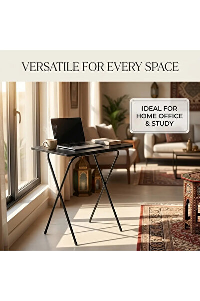Arabest Black Foldable Table with Carry Handle, Lightweight Portable Desk for...
