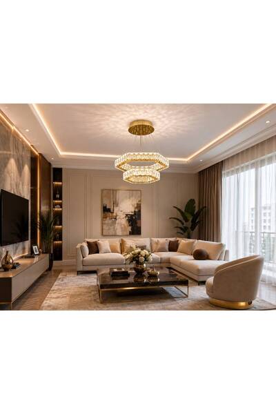 lunexa aydınlatma Modern Kristal Taşlı Led Avize 3 Renk Altıgen