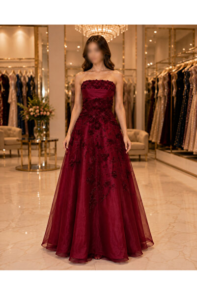 Nobrand Luxury Evening Dress Burgundy Wine Red
