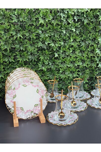 Hediye Köşkü 6 Kişilik 24 parça Çay İkram Seti Pembe Dantel