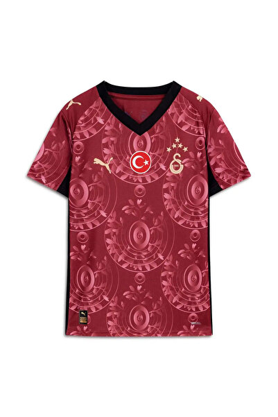 Galatasaray قميص كرة قدم للجنسين بتصميم مطرز باللون الأحمر الداكن وياقة على ش...