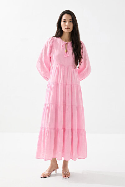 Hooopstore Püskül Bağlama Detaylı Pembe Elbise