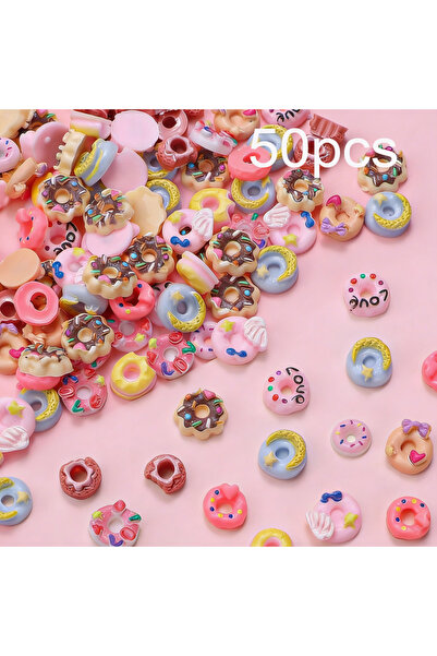 Choice Mixed 50pcs 50Pcs 3D Mixed Donut Nail Charms Random Cartoon Flaback Do...