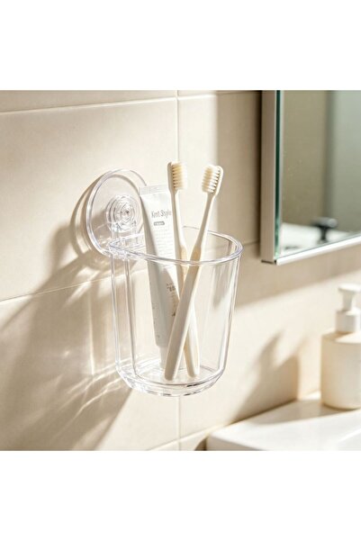 idei Transparent toothbrush cup with suction cup, dimensions 7x6.5x9 cm, moun...