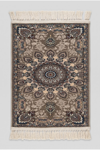 1200 Eimlek Premium Makine Halısı - Kahverengi Zeminli Büyük Güneş Madalyonlu Köşe Panolu Salon Halısı 50x82 cm