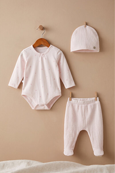 Caramell Baby Girl Set 100% Cotton 3-Piece Set with Hat