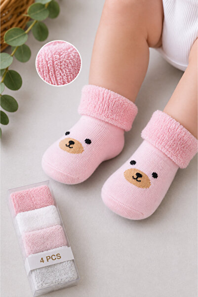 Panfilia 100% Cotton 0-6 Months Baby Towel Socks Set of 4 / Unisex Baby Girl ...