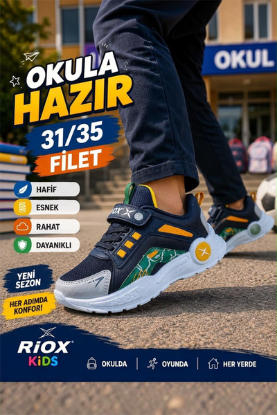 ALTUNTAŞ Boys' Velcro Non-Slip Sole Casual Sports Shoes School Shoes