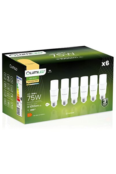 Lumiled 6x Bec LED E27 Tubular T37 10W = 75W 1055lm 3000K Cald 200 °