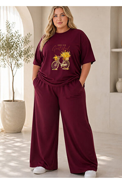 Pink Sky Women's Plus Size Premium Oversize Cotton 2-Piece Tracksuit Set Casu...