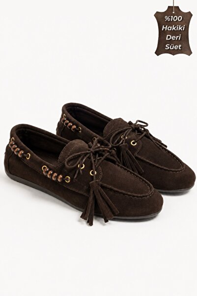 İX Odessa Loafer Women's Genuine Suede Leather Beaded and Tassel Detailed Non...