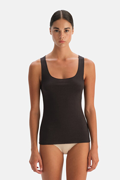 Dagi Dark Brown Modal Cashmere Thick Strap Tank Top