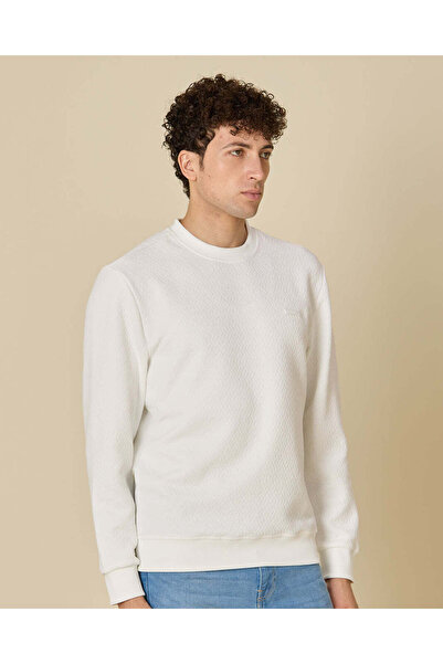 REDTAG Boys White Jacquard Crew Neck Sweatshirt