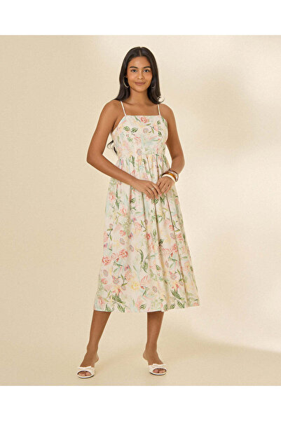 REDTAG Women Cream Printed Midi Dress