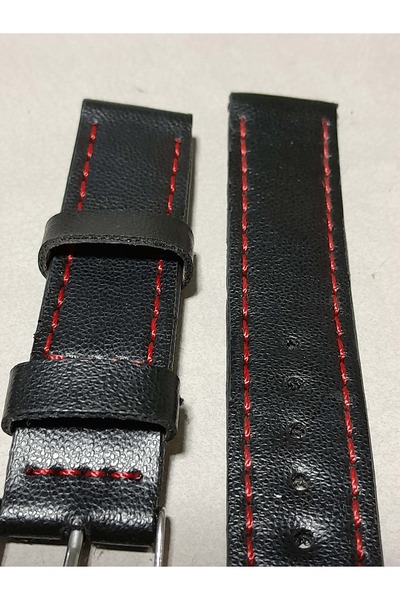 PRM 18 MM siyah kırmızı dikişli suni deri saat kordonu