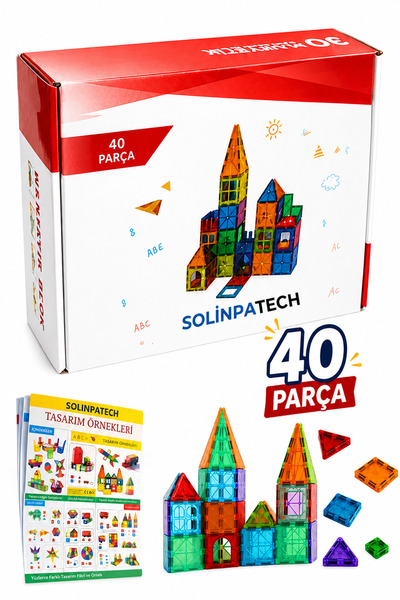 SolinpaTech 40 Parça 7.5 cm Büyük Boy Manyetik Blok Seti | Güçlü Mıknatıslı Z...