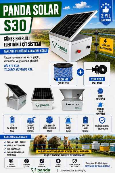 Panda GÜNEŞ ENERJİLİ ELEKTİRİKLİ ÇİT SİSTEMİ 15 DEKAR FULL PAKET