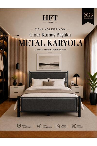 HFT HOME Metal Karyola, ÇINAR XL Kumaş Başlıklı Metal Karyola Renk seçenekli,...