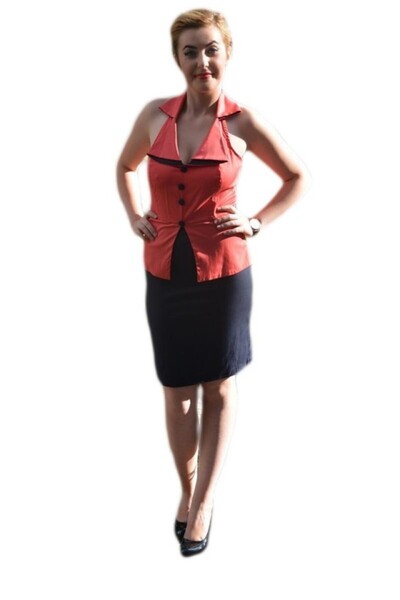 OEM Rochie deosebita tip costumas, corai-bleumarin, model scurt