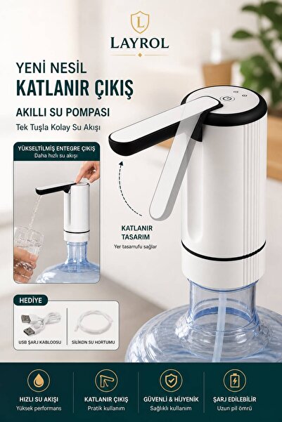 Layrol Şarjlı Otomatik Damacana Su Pompası BPA İçermez Taşınabilir Bataryalı