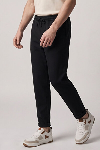 R&B Textured Slim Fit Pants with Drawstring Waist