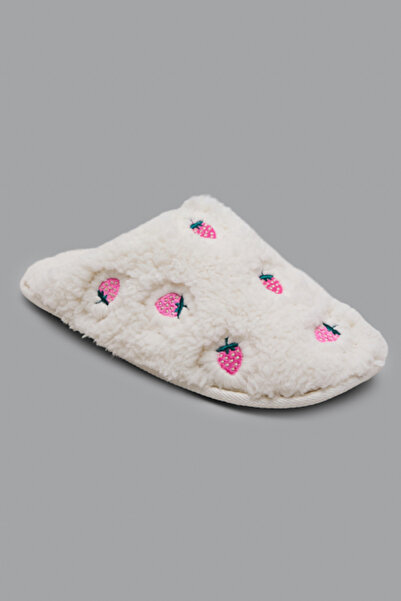 R&B Strawberry Embroidered Plush Bedroom Slippers