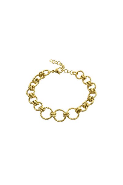 OXETTE Brățară din oțel inoxidabil placată cu aur de 18k, decorată cu inele d...