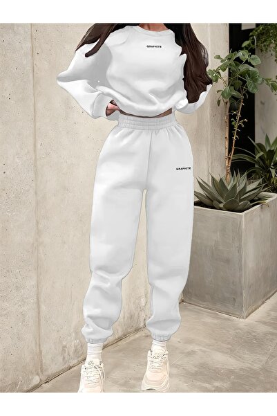 darkopia Unisex Men's Women's Graphite Printed 3 Thread Crew Neck Tracksuit Set