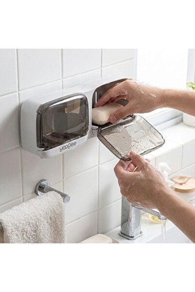 Marsilyan Wall Mounted Double Lid Plastic Solid Soap Dispenser Organizer – Ba...
