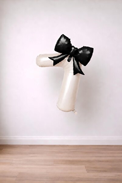Patladı Gitti Black Bow & Cream 7 Number Foil Balloon Set