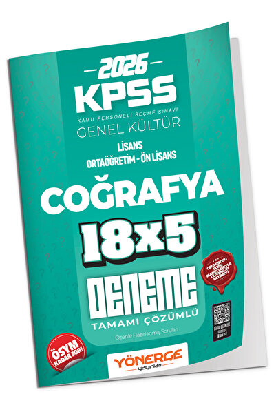 Yönerge Yayınları 2026 KPSS Coğrafya 18 x 5 Deneme Çözümlü -