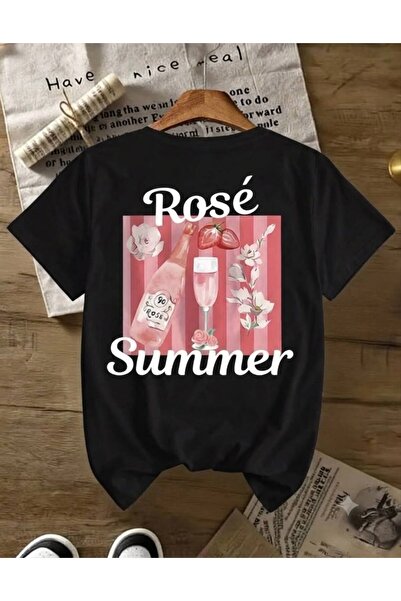 LELVANİ Women's Rosee Summer Drink Printed Crewneck T-Shirt