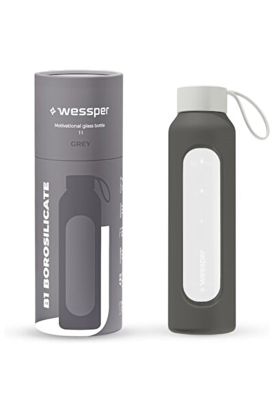 Wessper 1L Borosilicate Glass Water Bottle, Silicone Sleeve, Time Marker, BPA...