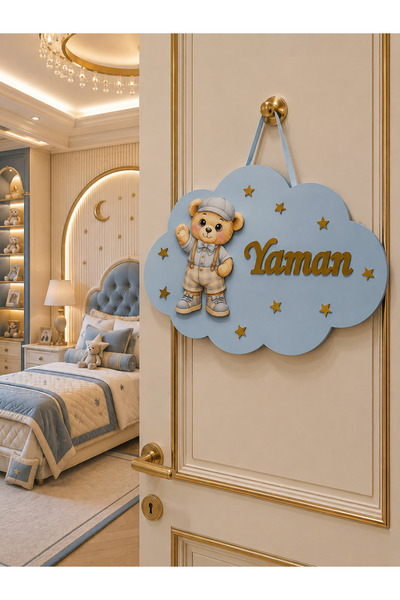 estölye El Yapımı İsme Özel Bulut Ayıcık Model Bebek Kapı süsü, Hastane Süsü,...