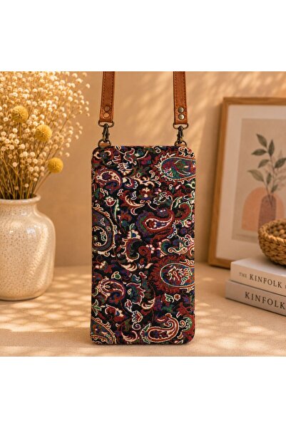 BIJUTERI Cnt-6011 Tan Navy Blue Paisley Patterned Tapestry Phone Bag |   Eos ...
