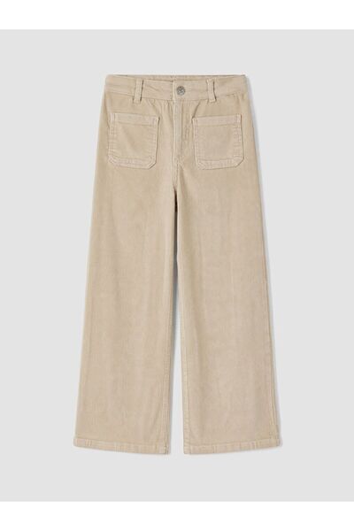 LC Waikiki Bej Regular Fit Kız Çocuk Kadife Pantolon