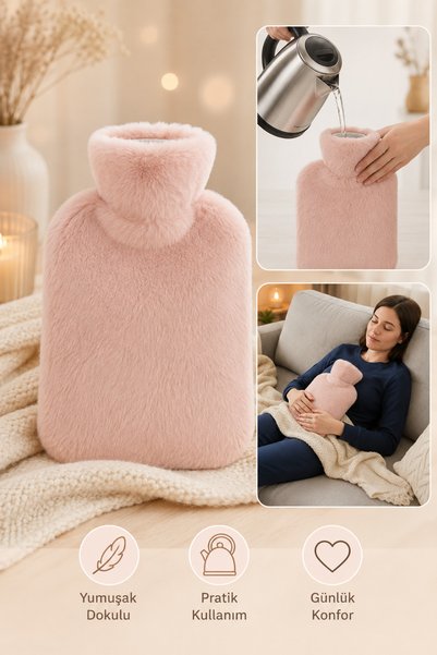 ALL FAST 1 Litre Işıklı Ayıcıklı Pembe Peluş Sıcak Su Torbası Yumuşak Kılıflı...