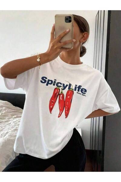 NOURAM Women's Casual Knit Short Sleeve Loose-Shirt, Chili Pepper Print, Comf...