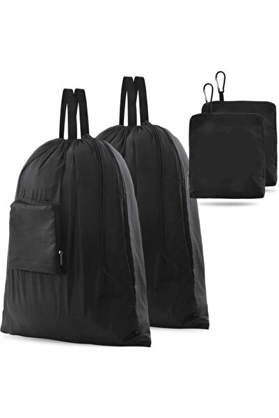 STARSTAR Two-piece travel laundry bag set, drawstring closure, black.