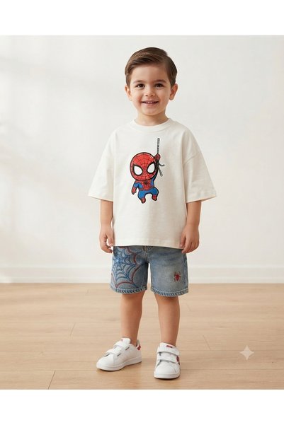 babytex Children's Oversize Printed T-Shirt 100% Cotton Digital Printing Relaxed Fit Daily Use