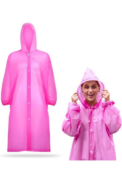 STARSTAR Adult pink rain poncho reusable with hood.