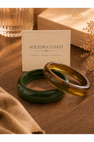SOLÉORA COAST Premium Reçine Bileklik Seti – Yeşil & Kehribar Vintage Bangle ...