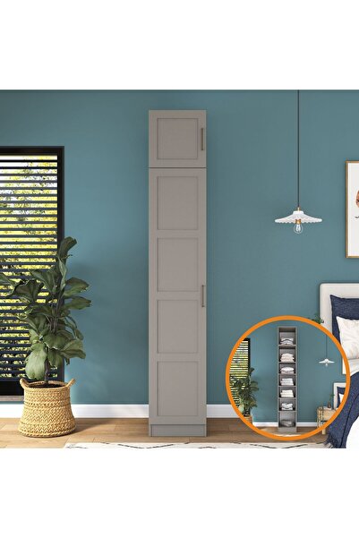 Rani Mobilya Rani BA312 Membran Kapaklı Gardırop Tek Kapaklı 6 Raflı Elbise D...