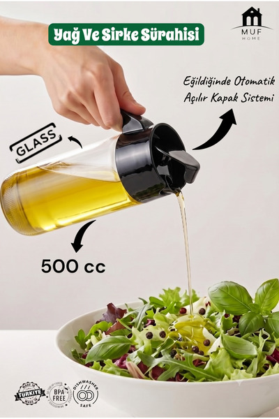 MUF HOME إبريق زيت وخل ذكي بغطاء يفتح تلقائيًا، وعاء زجاجي مقاوم للتنقيط للزي...