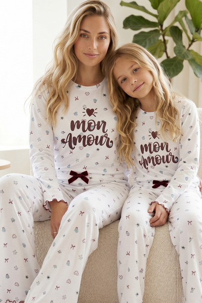 Siyah İnci White Patterned Cotton Lycra Knitted Pajama Set26241165