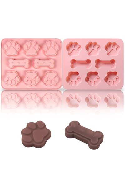 STARSTAR Two-piece pet silicone mold set, paw and bone shaped, light pink.