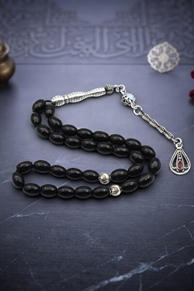 Prestige Natural Onyx Stone Barley Cut 33-Piece Prayer Beads with Metal Tasse...