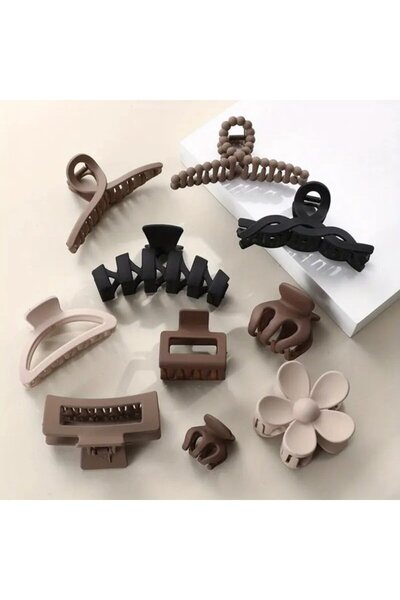 OEM Set de 10 agrafe și cleme de păr - Maro - Negru - Bej - Calitate bună - P...